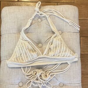 Robin Piccone Cream Crochet-Trim Bikini Top